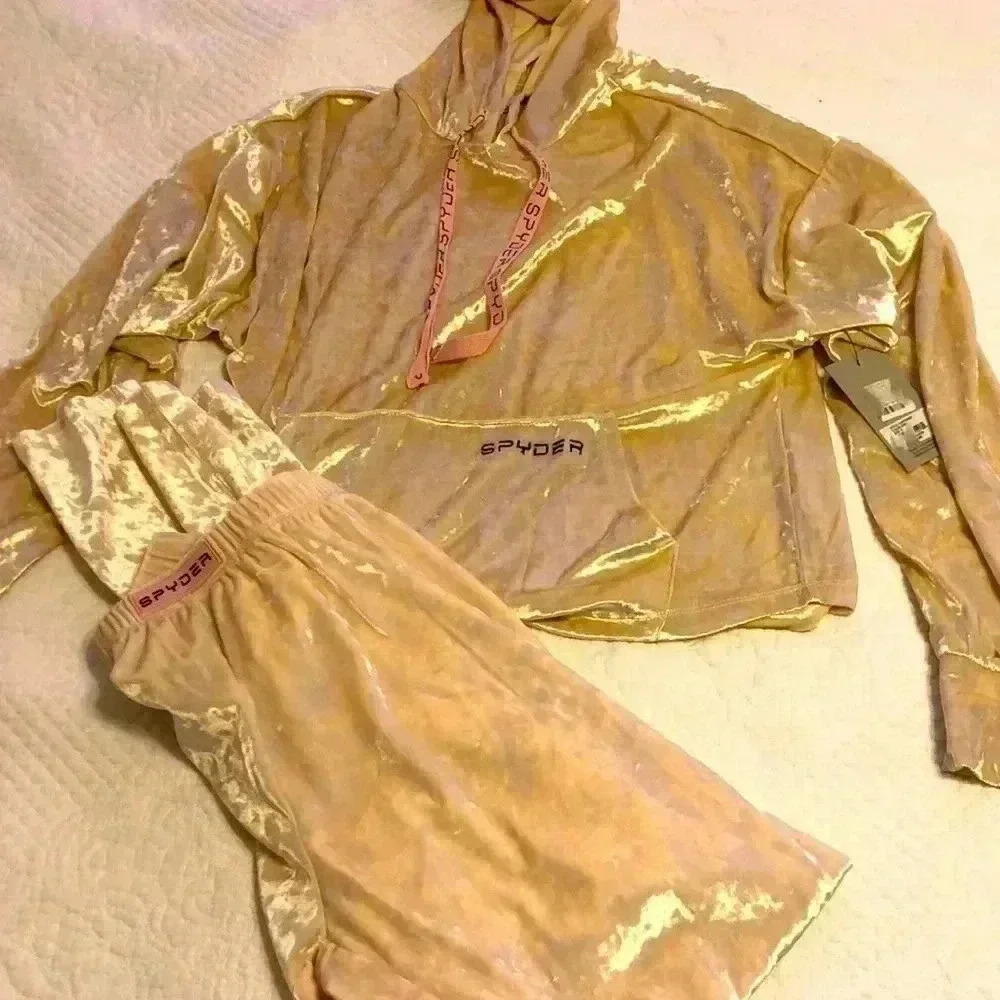 Spyder Women’s Pink Velvet Lounge Hoodie & Shorts Set
